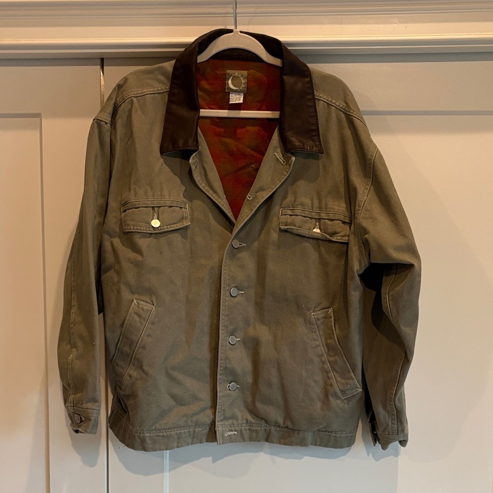 Men's Olive Green Jacket with Brown Collar